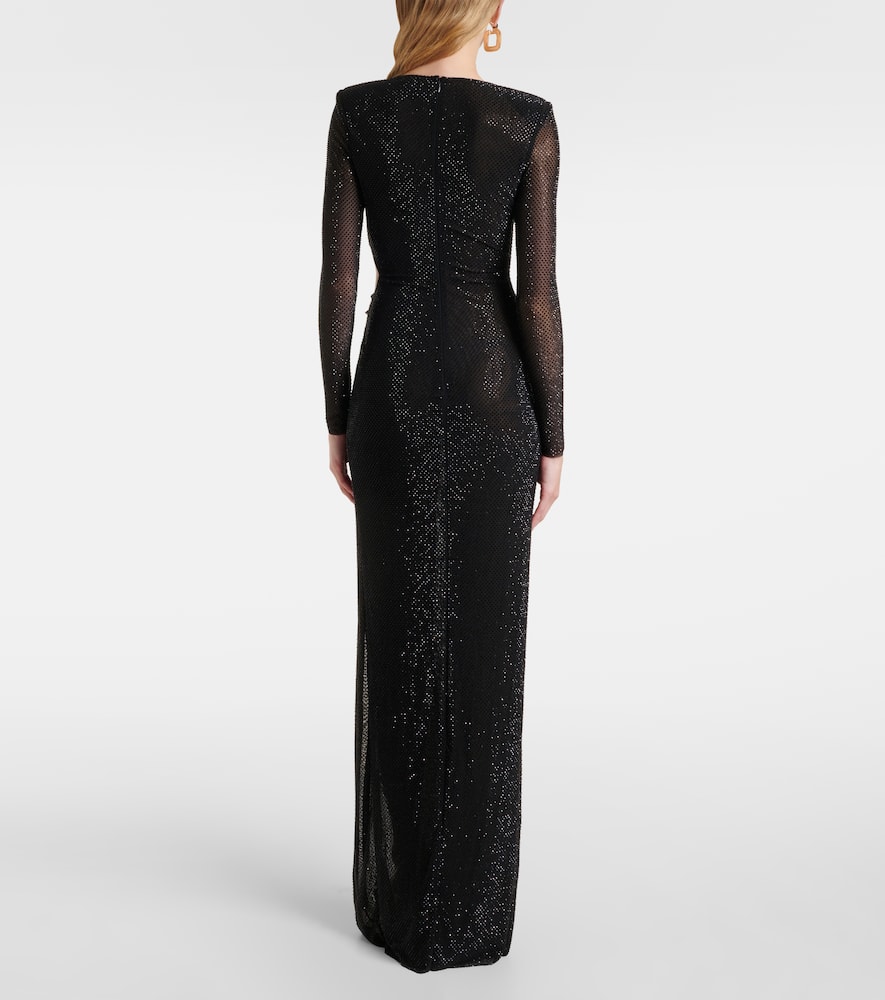 Self-portrait Rhinestone-embellished Mesh Maxi Dress In Black