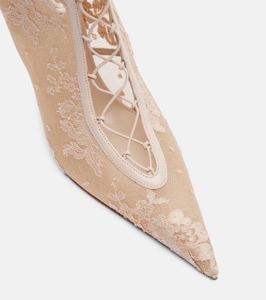 Christian Louboutin Km 100 Lace-trimmed Leather Ankle Boots In Brown