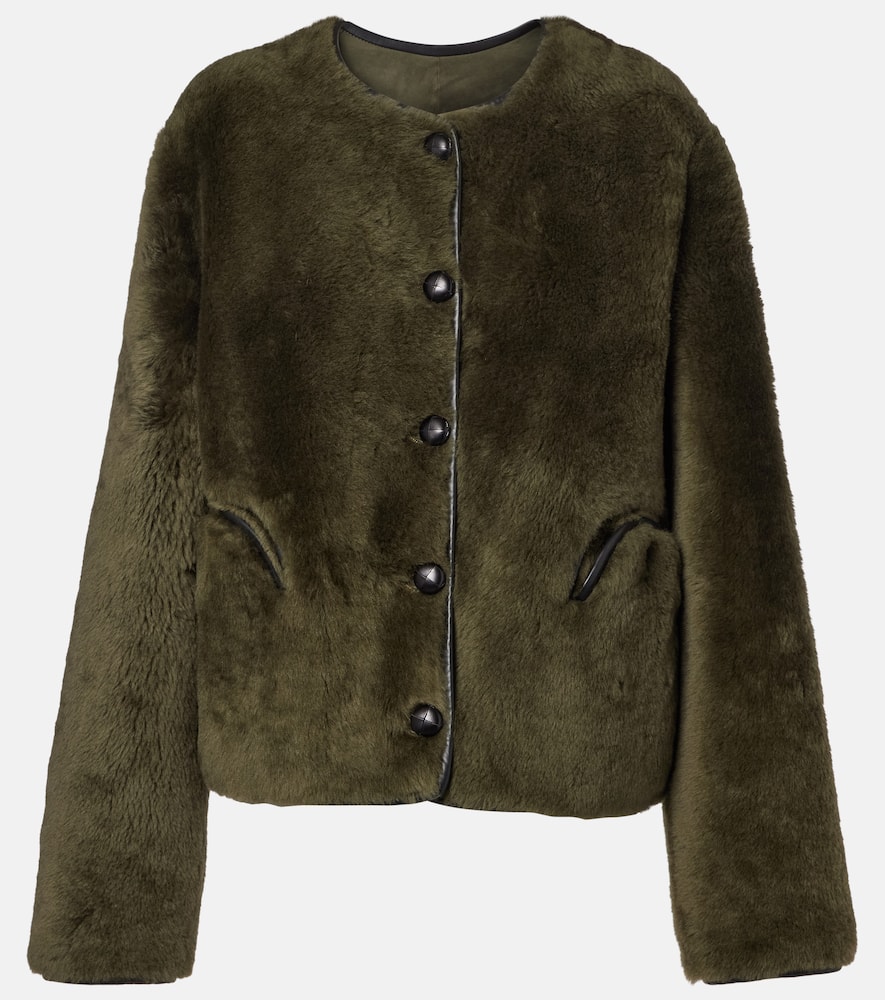 Blazé Milano Tatoosh Gliss Reversible Leather-trimmed Shearling Jacket In Green