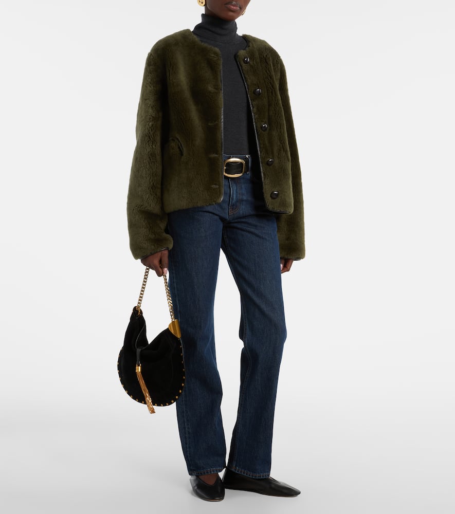 Blazé Milano Tatoosh Gliss Reversible Leather-trimmed Shearling Jacket In Green