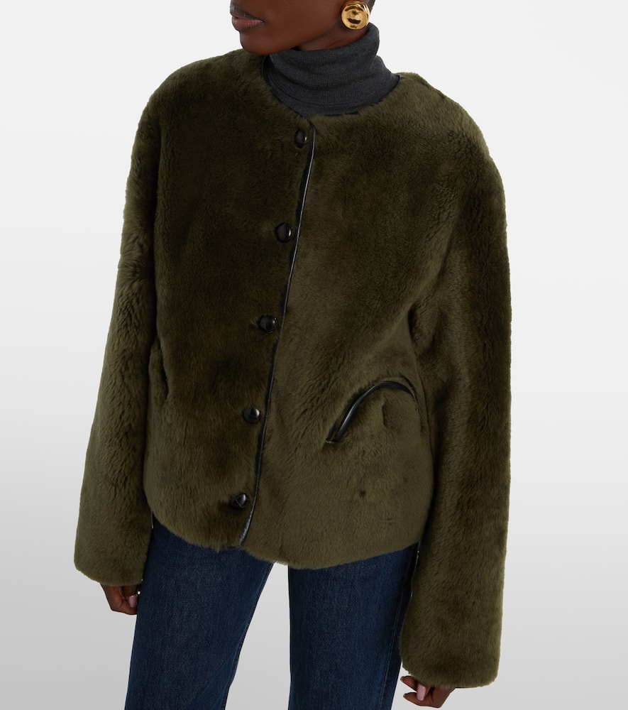 Blazé Milano Tatoosh Gliss Reversible Leather-trimmed Shearling Jacket In Green