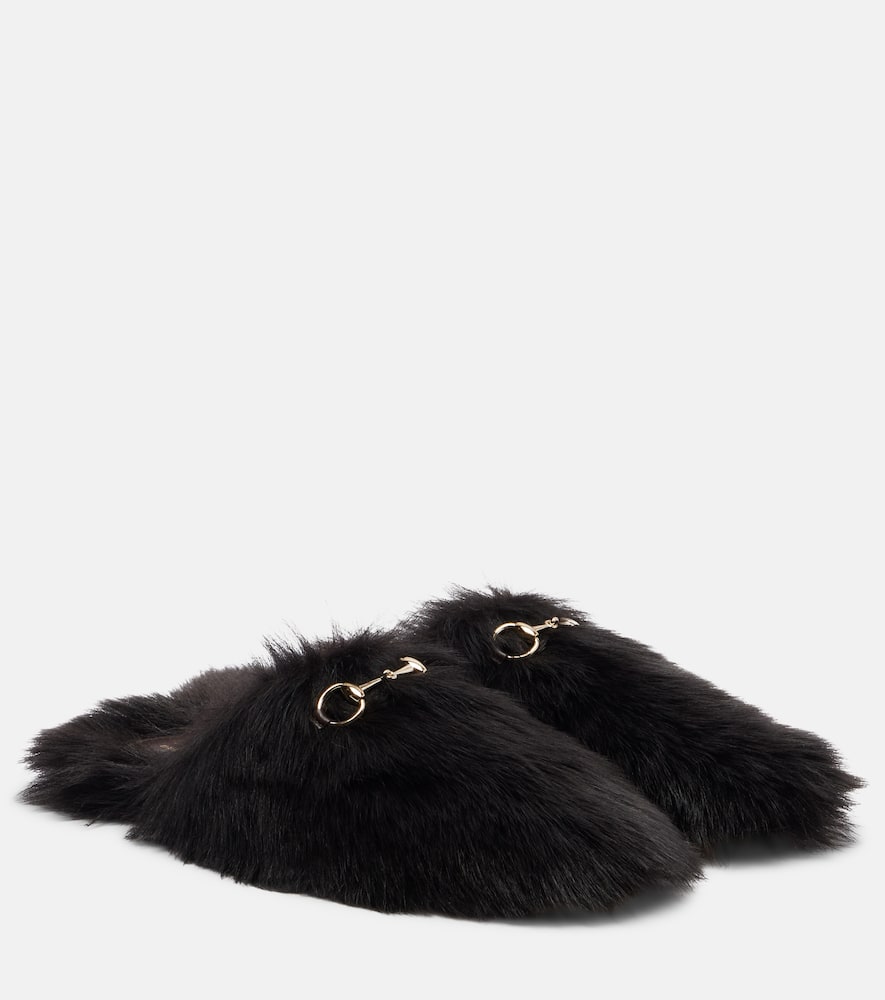 Gucci Slippers Horsebit Aus Shearling In Black