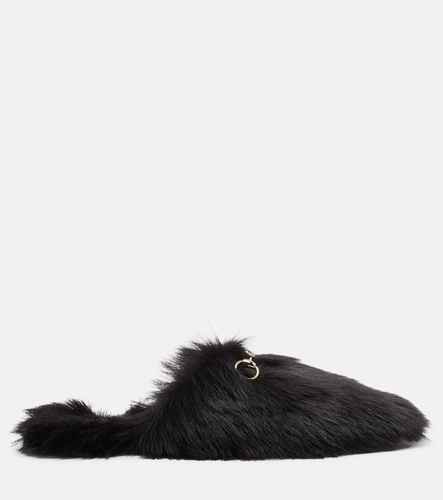 Gucci Slippers Horsebit Aus Shearling In Black