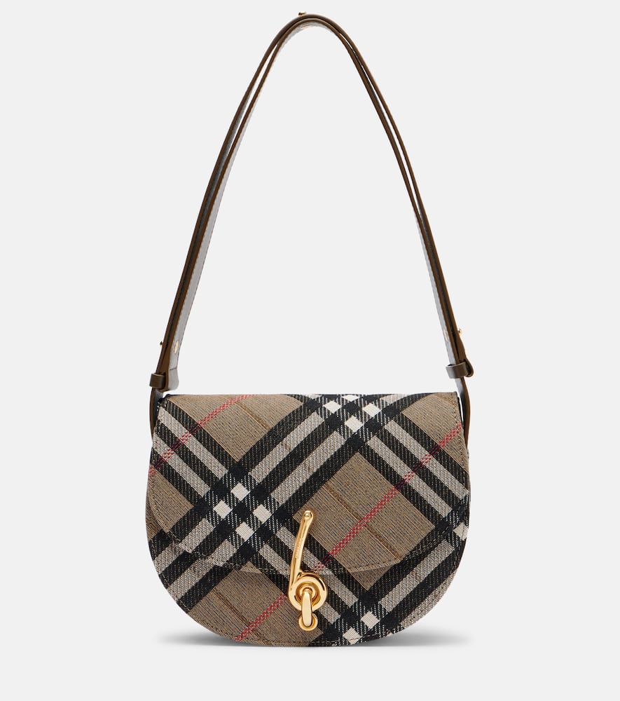 Burberry Women Bridle Canvas And Leather Check Shoulder Bag In Brown