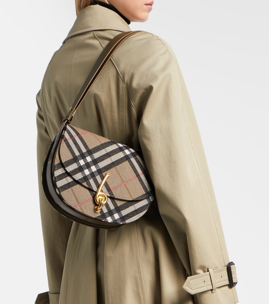 Burberry Women Bridle Canvas And Leather Check Shoulder Bag In Brown