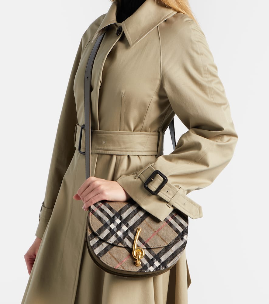 Burberry Women Bridle Canvas And Leather Check Shoulder Bag In Brown