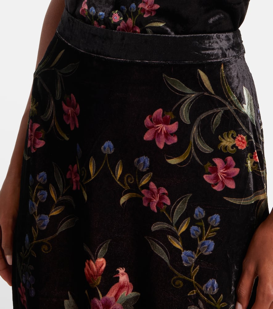 Farm Rio Floral Print Velvet Skirt In Black