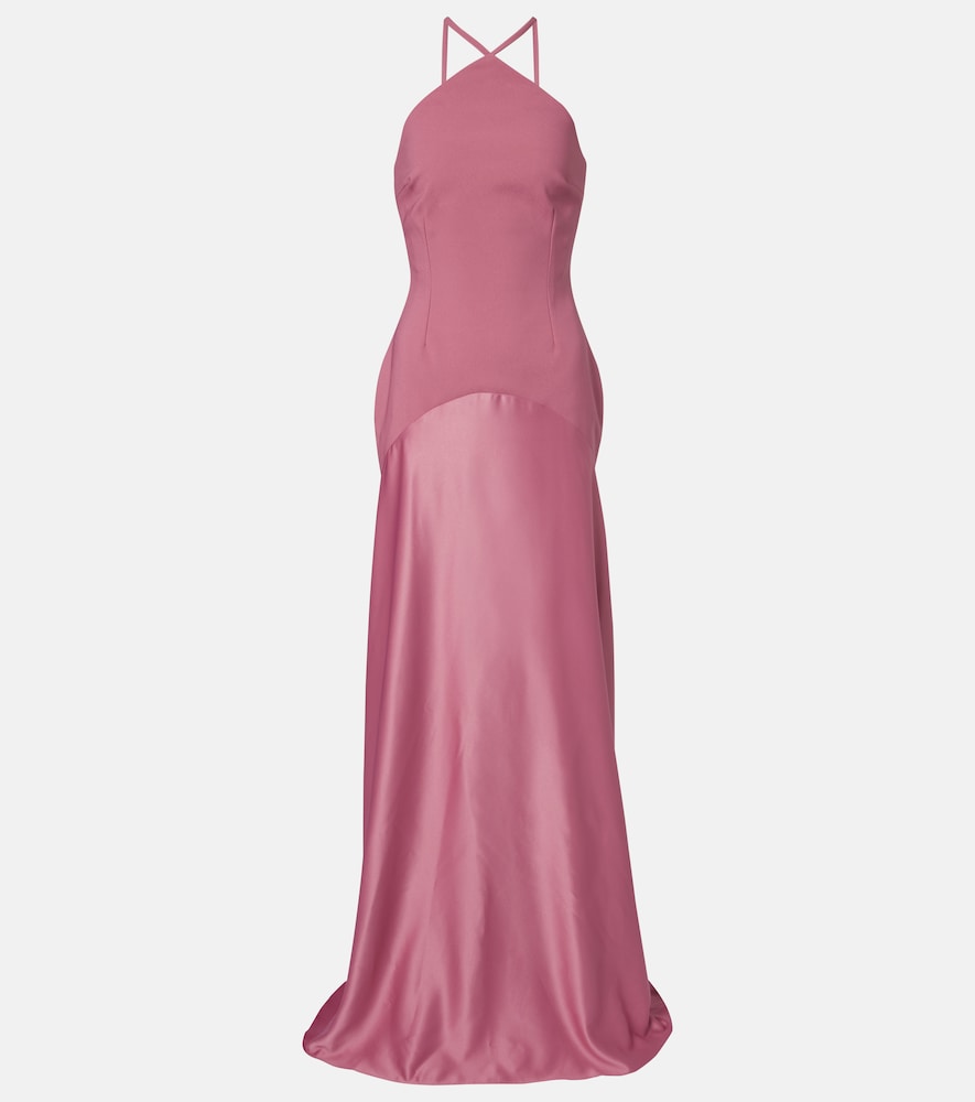 Solace London Florie satin-trimmed halterneck gown