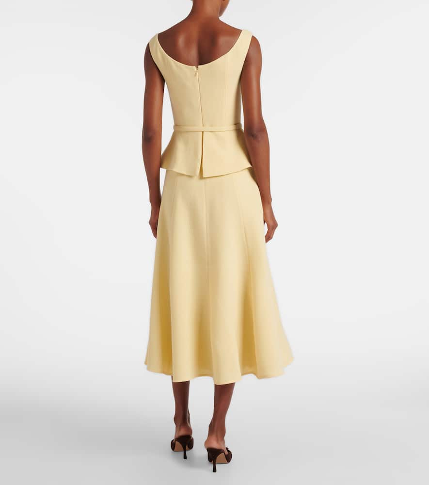 Roland Mouret Peplum Wool Crêpe Midi Dress In Yellow