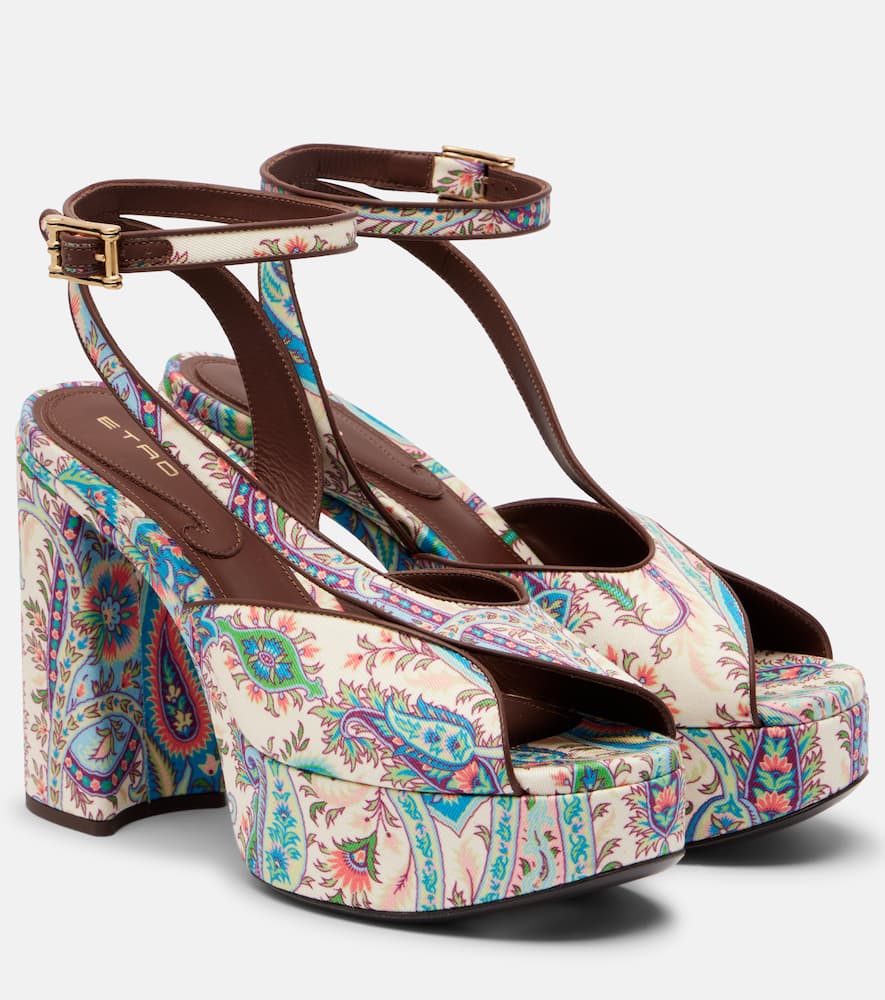 Etro 120 Paisley Canvas Platform Sandals In Multi