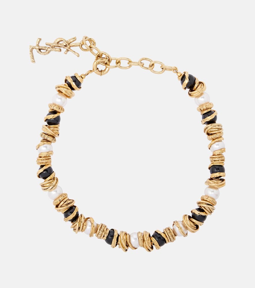 Saint Laurent Loulou Faux Pearl Bracelet In Black