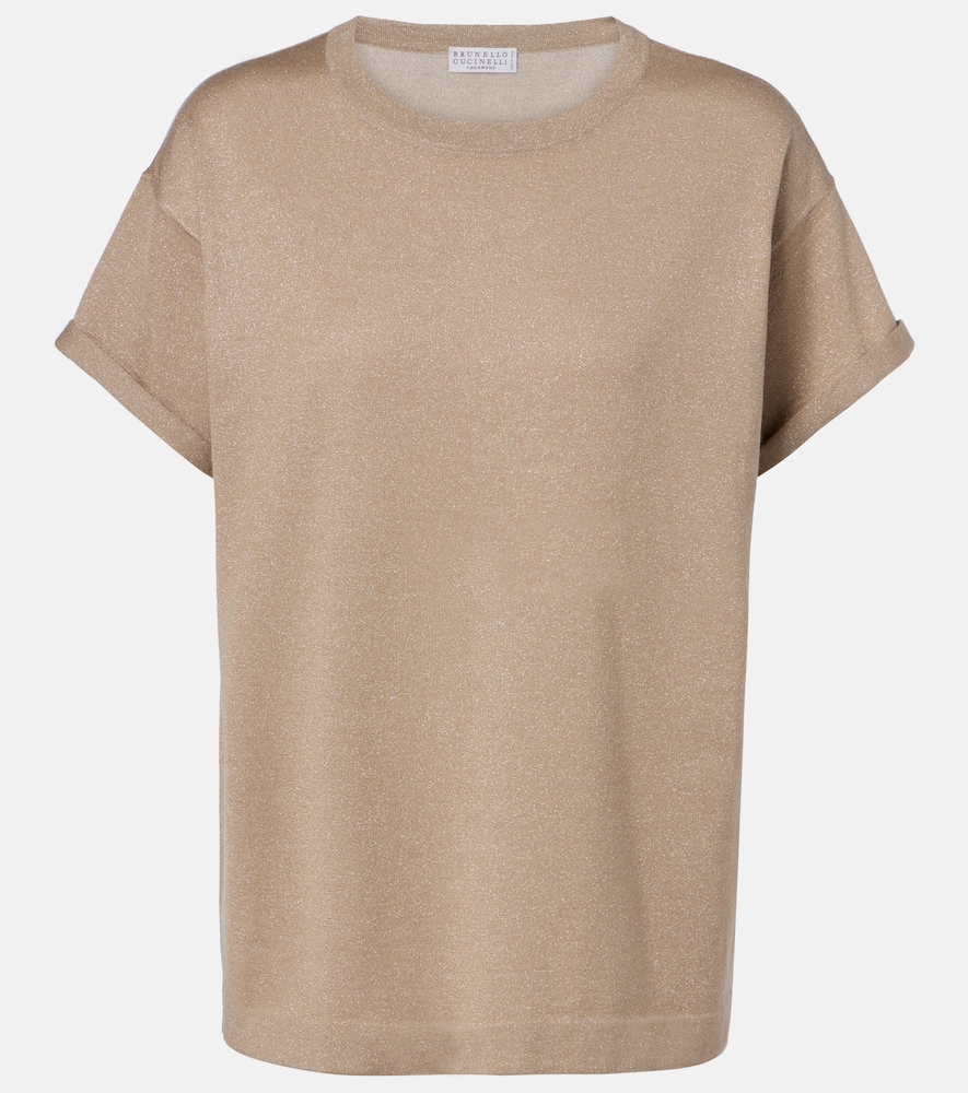 Brunello Cucinelli Women's Brown Lurexâ® Cashmere And Silk-Blend T-Shirt UK Size 14 - Mytheresa