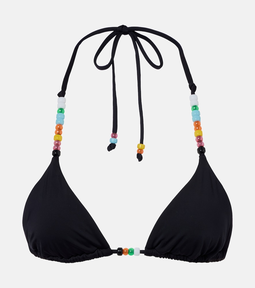 Staud Lido Beaded Bikini Top In Black