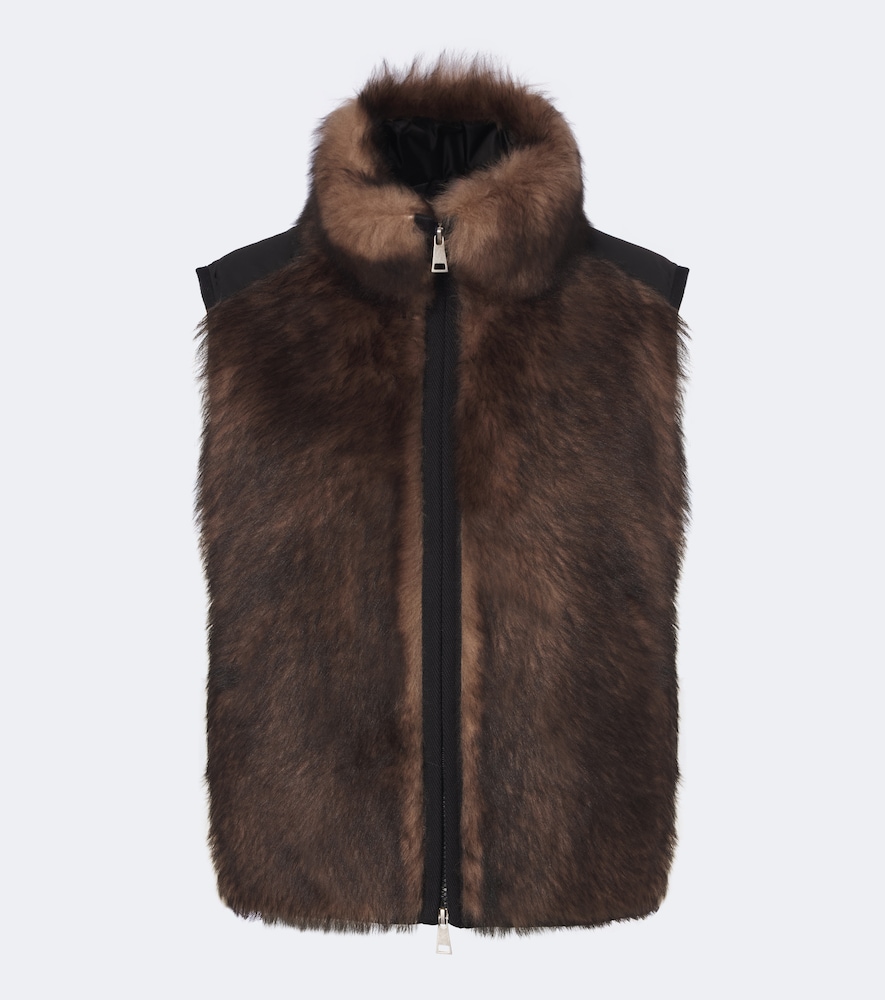 Moncler Tadorne Shearling-trimmed Down Vest In Black