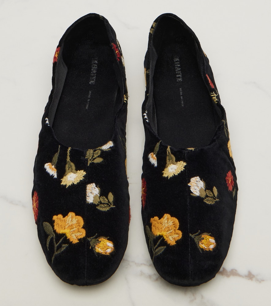 Jane Embroidered Velvet Ballet Flats