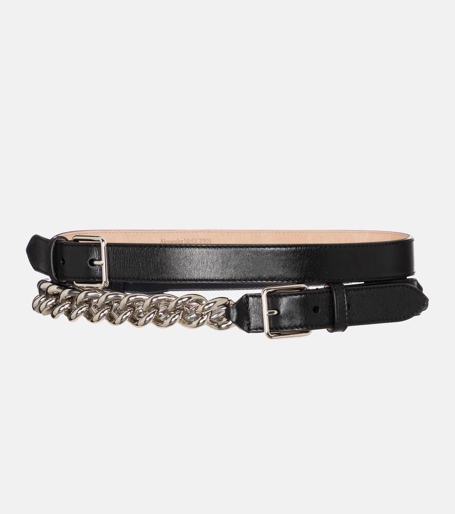 Alexander Mcqueen Chain-trimmed Leather Belt In Black