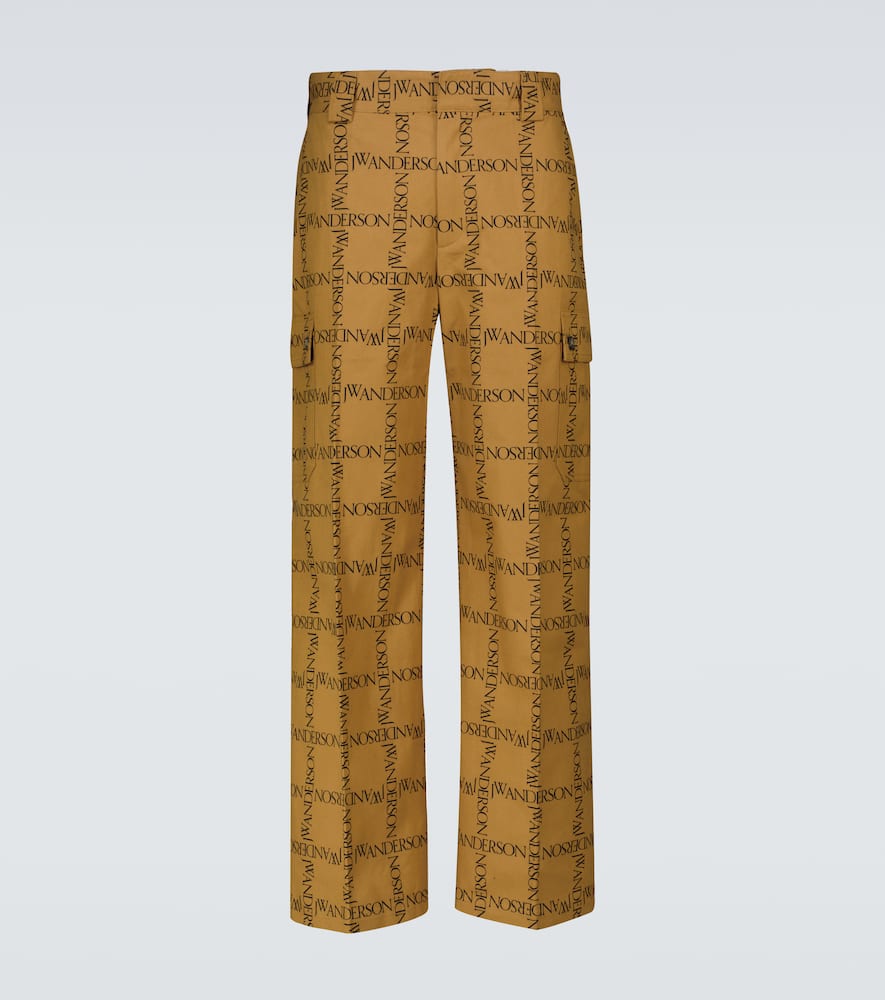 Jw Anderson Mens Tobacco Brand-print Straight Cotton Trousers 32 In Beige