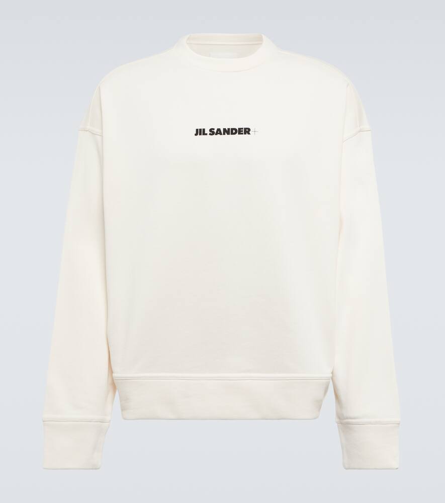 Jil Sander Crew Neck Long Sleeve Boxy Fit Printed Logo Sweatshirt In Natural