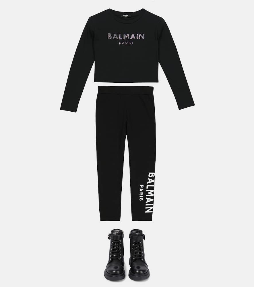 Balmain Embellished Cotton Crop Top In 930-nero