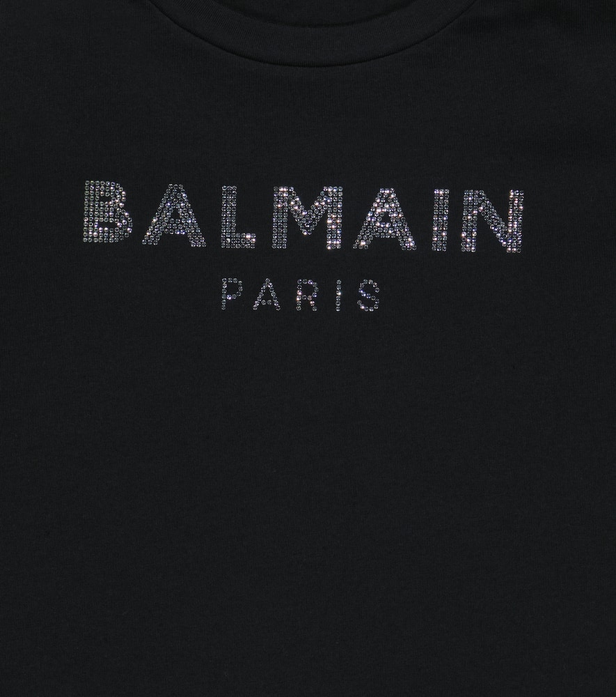 Balmain Embellished Cotton Crop Top In 930-nero