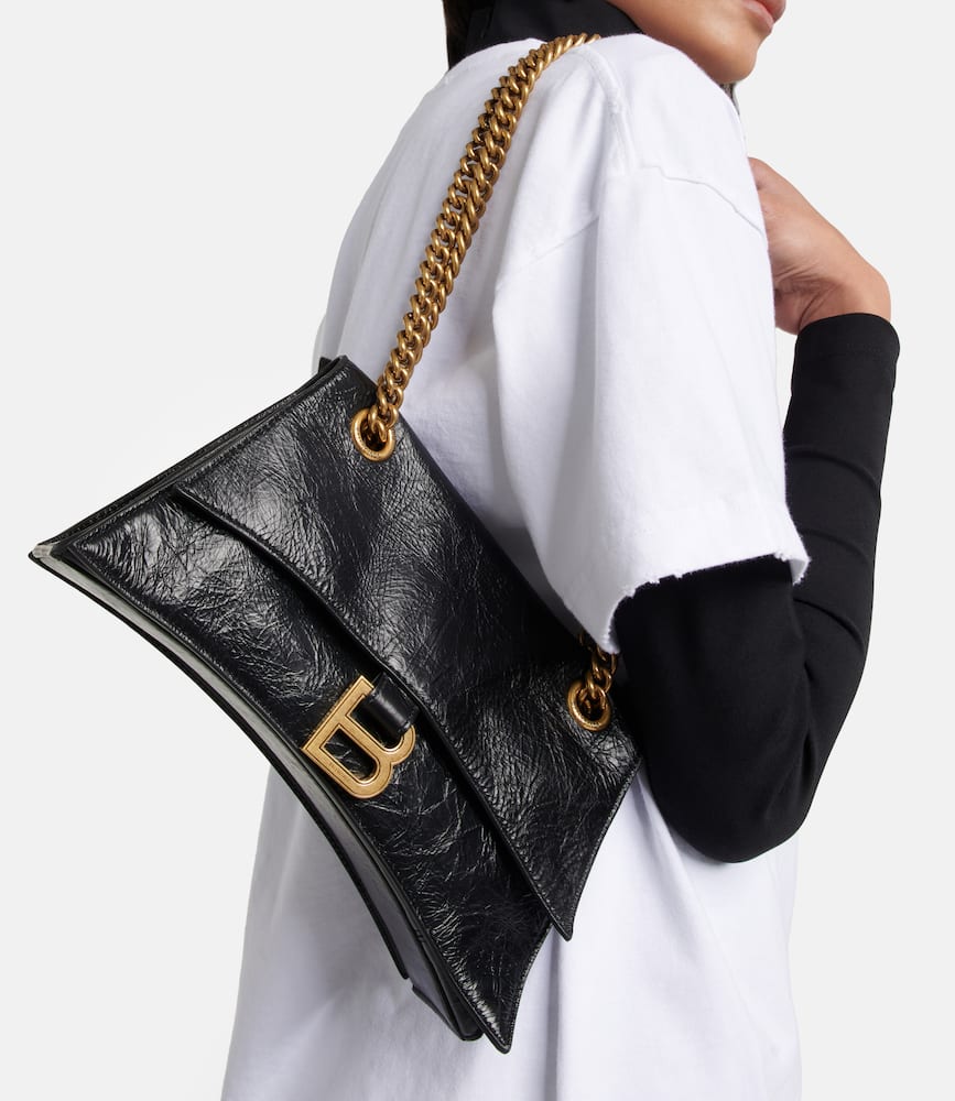 Balenciaga Crush Small Crinkled Leather Shoulder Bag In Black