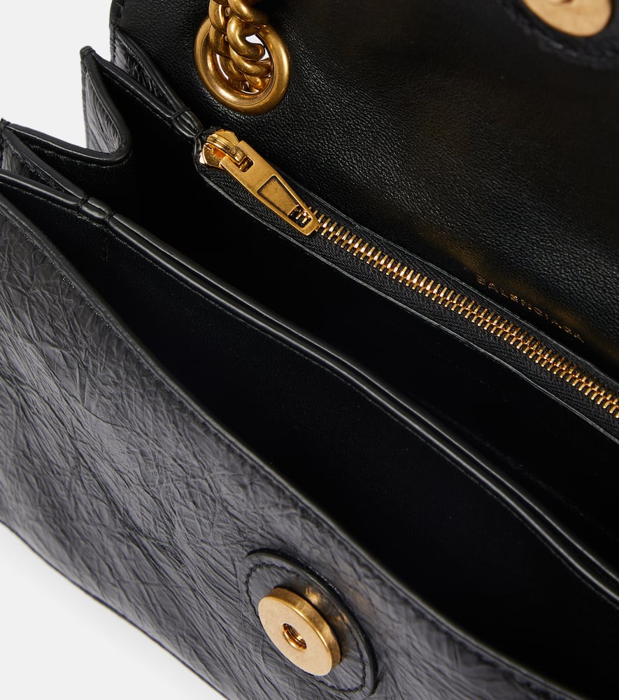 Balenciaga Crush Small Crinkled Leather Shoulder Bag In Black