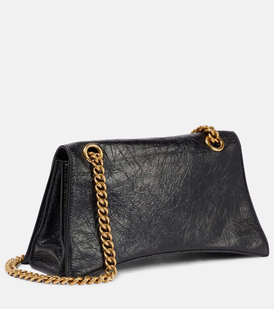 Balenciaga Crush Small Crinkled Leather Shoulder Bag In Black