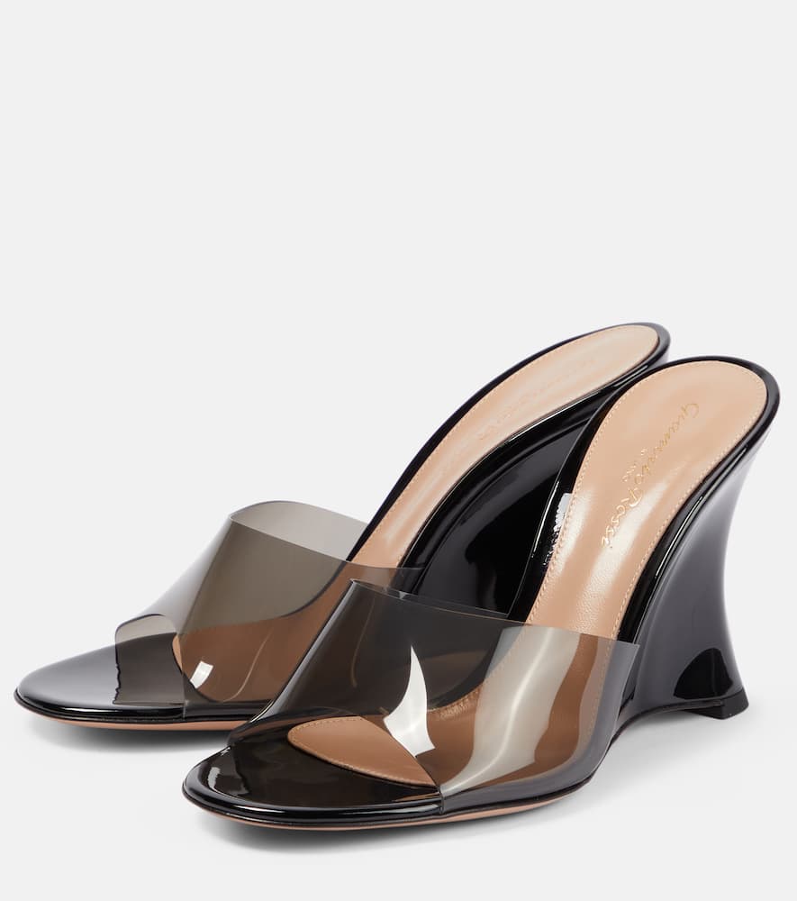 Shop Gianvito Rossi Wedge Leather Sandals In Fume'+black