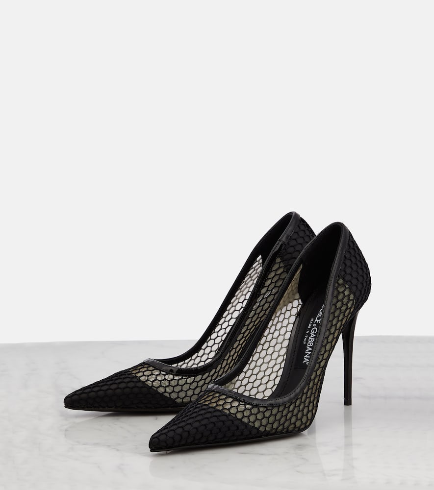 Dolce & Gabbana Black Pumps With Mesh Detail And Logo Plaque In Nero/nero