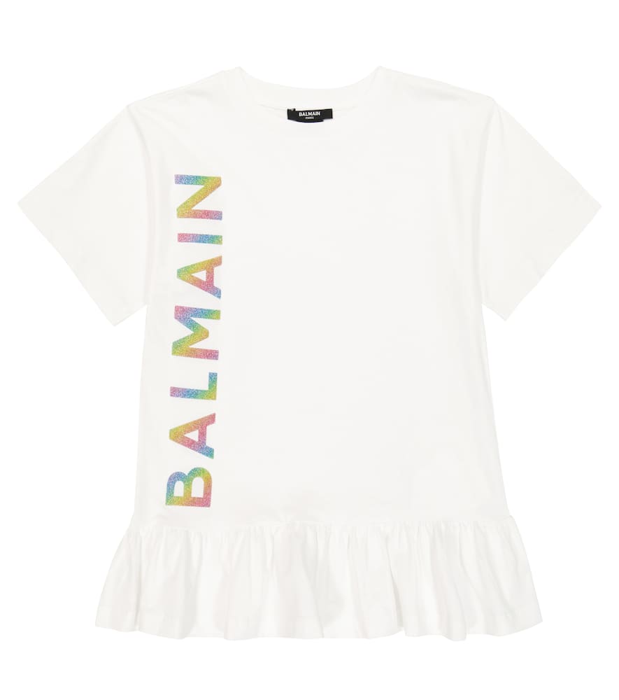 Shop Balmain Logo Cotton Jersey Dress In White