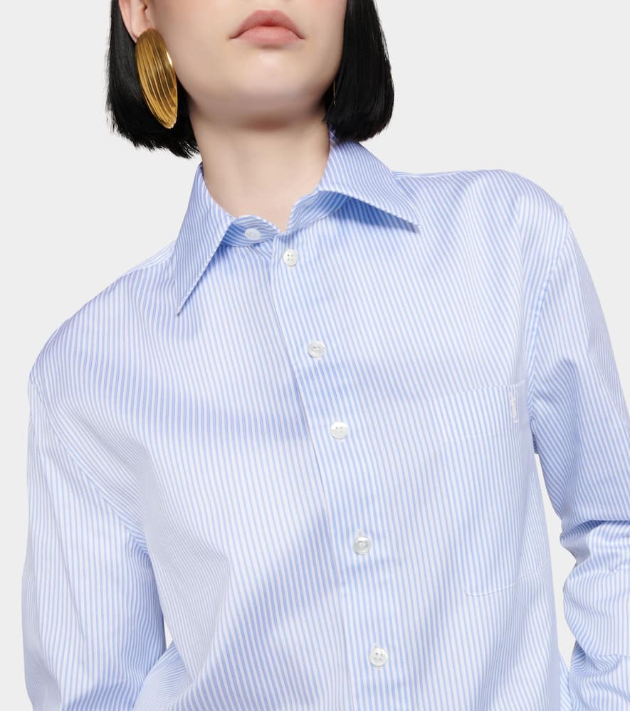 Saint Laurent Embroidered Striped Cotton-poplin Shirt In Blanc Ciel