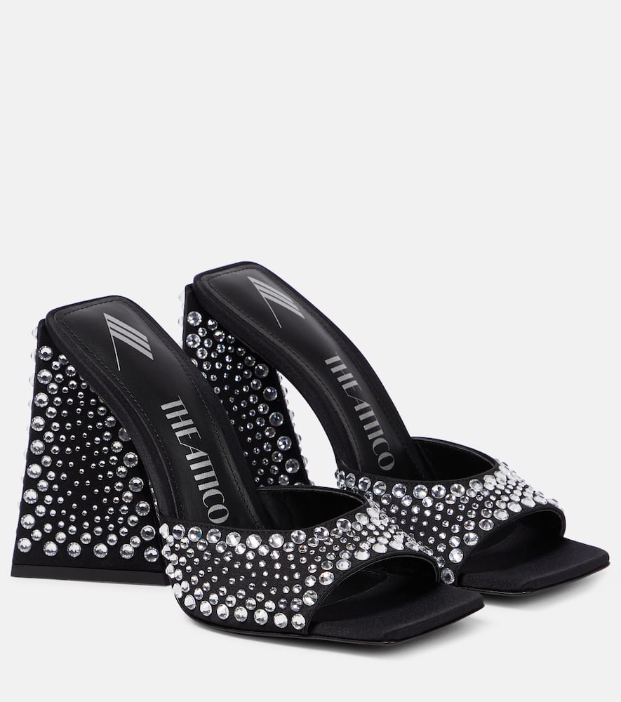 Shop Attico Devon Embellished Satin Mules In Black