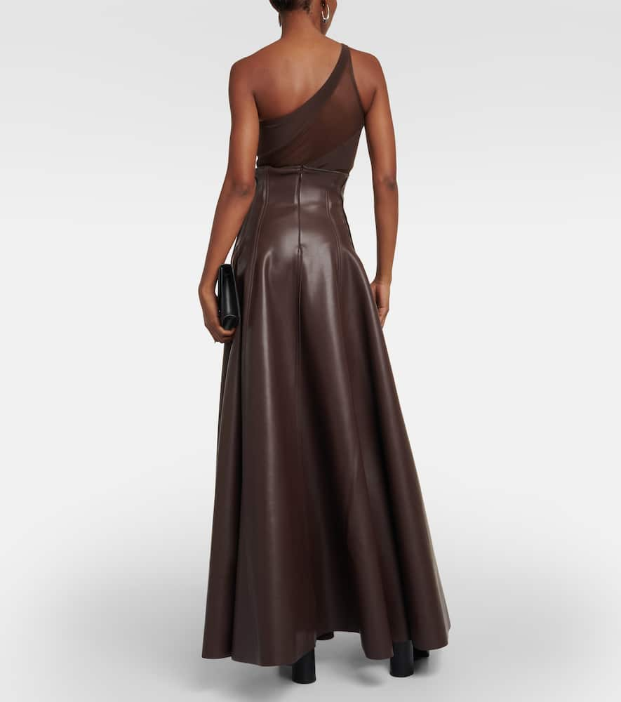 Shop Norma Kamali Grace Pleated Faux Leather Maxi Skirt In Brown