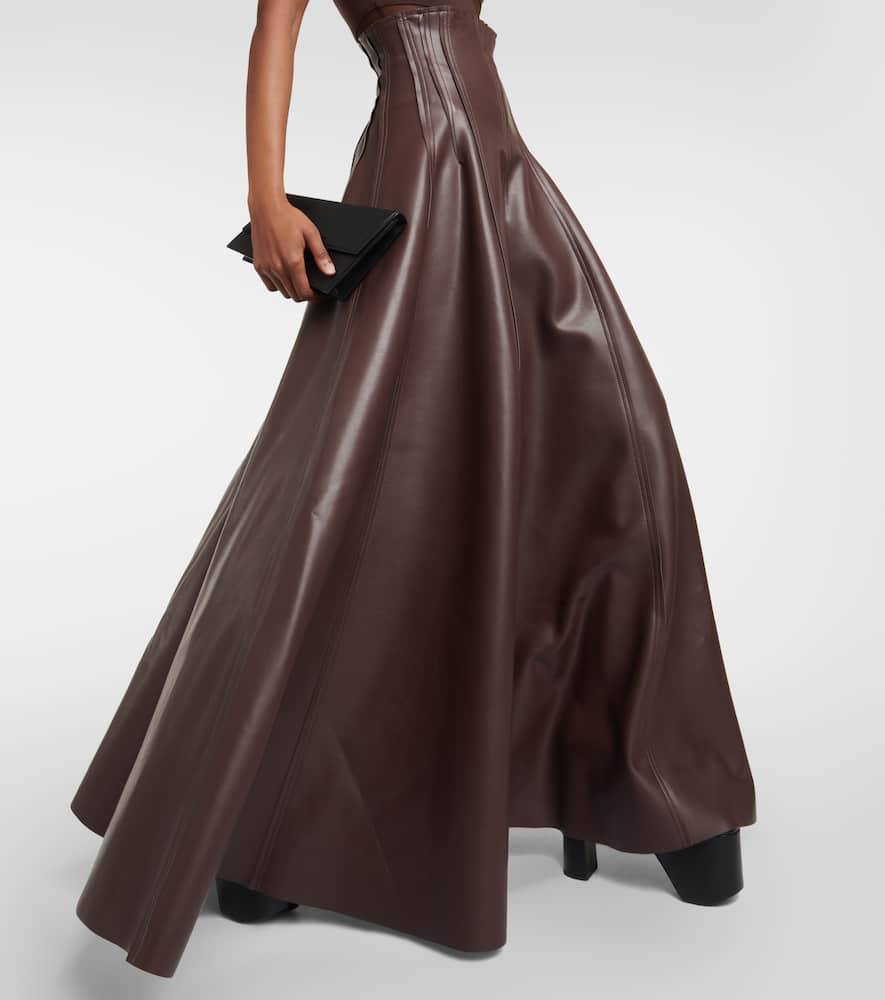 Shop Norma Kamali Grace Pleated Faux Leather Maxi Skirt In Brown