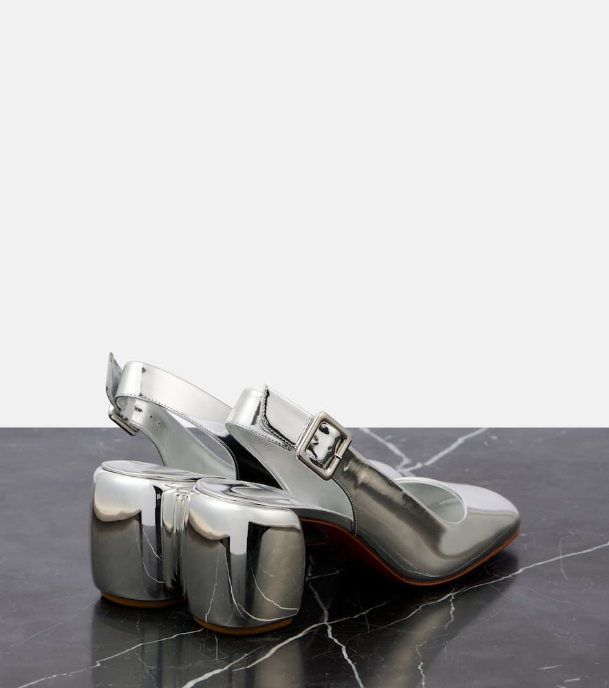 Christian Louboutin Minny 70 Metallic Leather Slingback Pumps In Silver