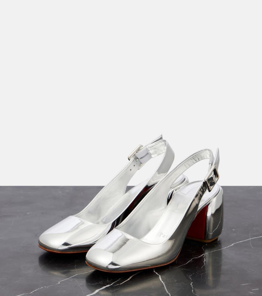 Christian Louboutin Minny 70 Metallic Leather Slingback Pumps In Silver