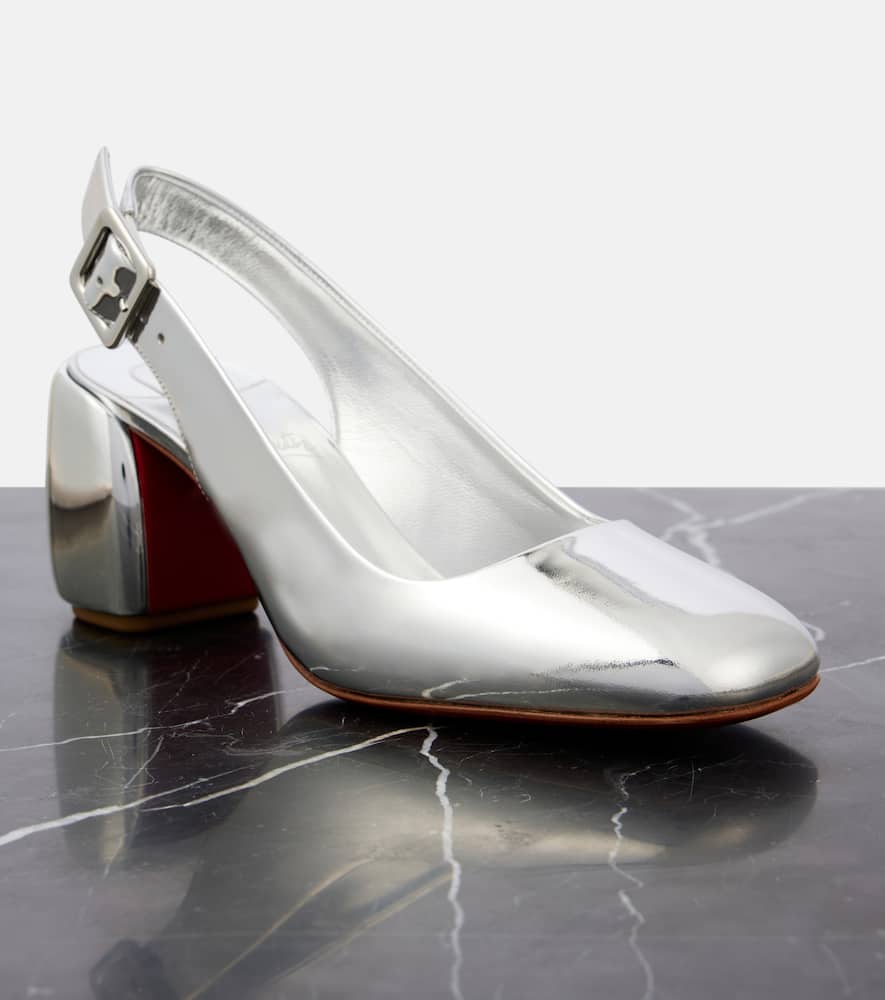 Christian Louboutin Minny 70 Metallic Leather Slingback Pumps In Silver