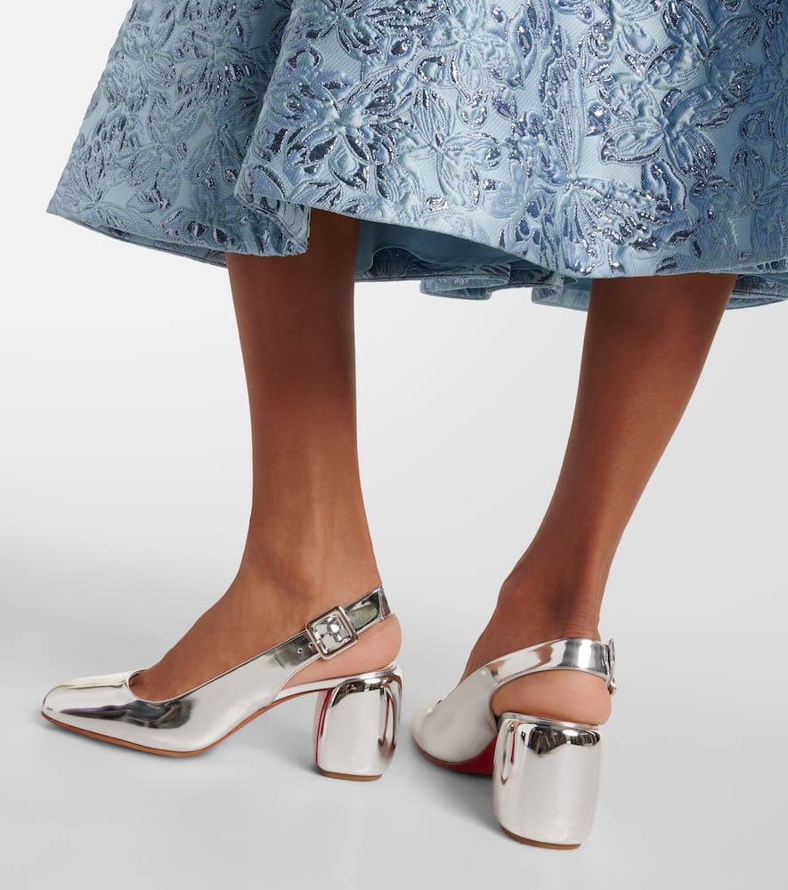 Christian Louboutin Minny 70 Metallic Leather Slingback Pumps In Silver