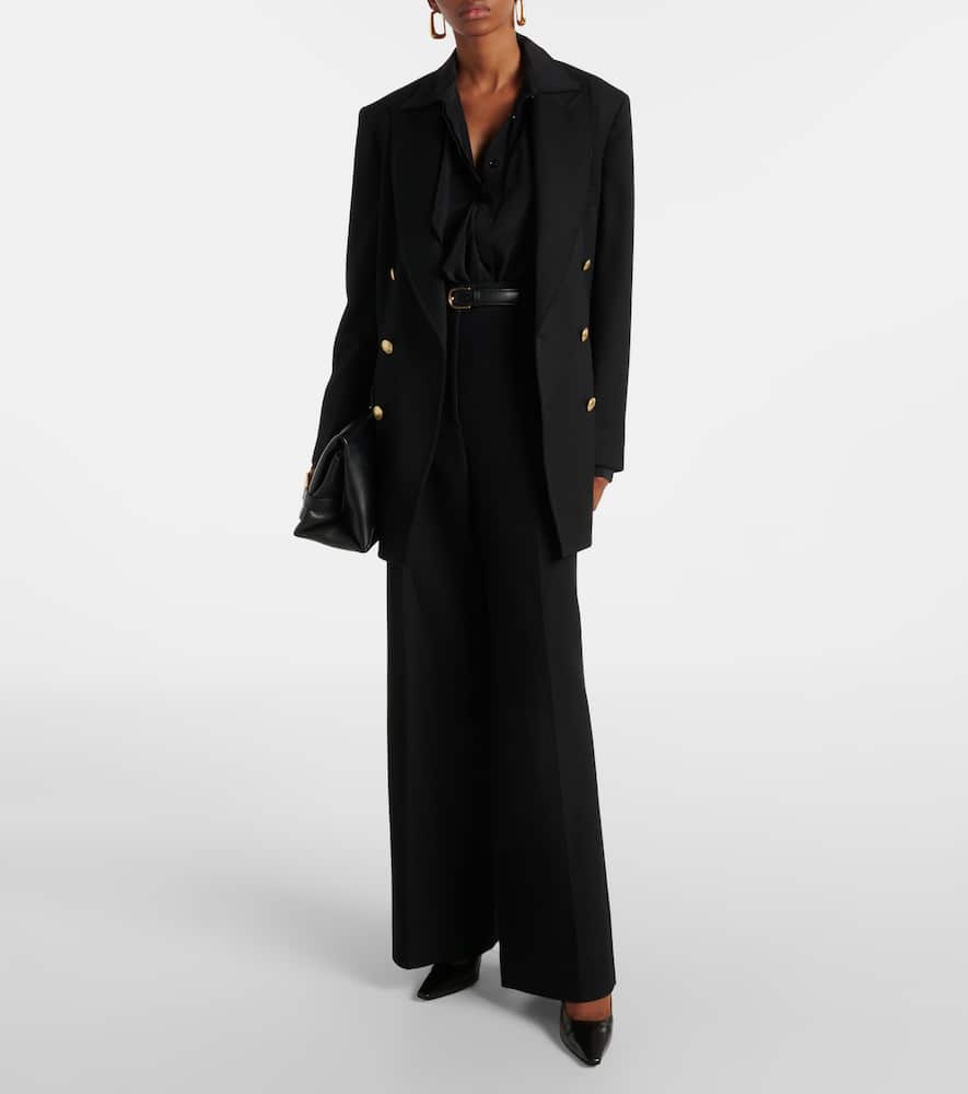 Victoria Beckham Silk Ruffle Front Blouse In Black