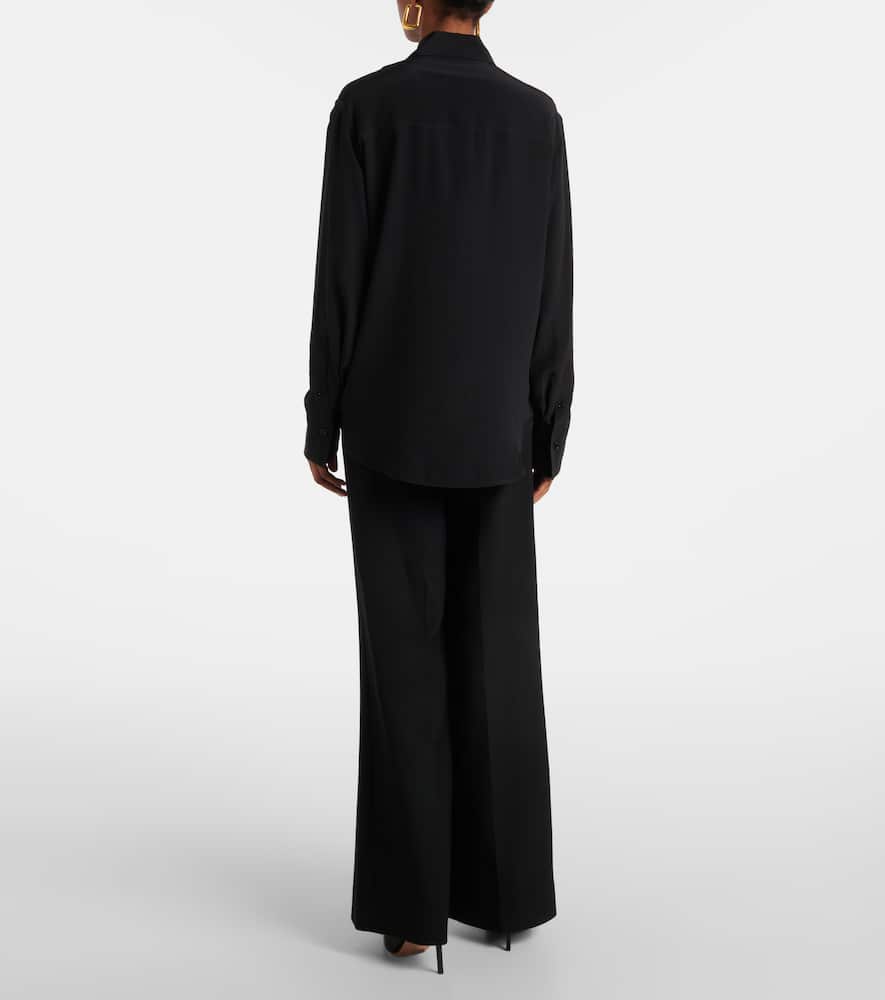 Victoria Beckham Silk Ruffle Front Blouse In Black