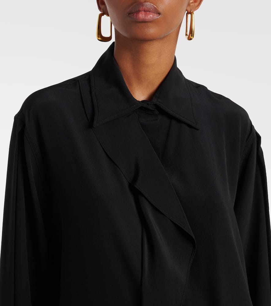 Victoria Beckham Silk Ruffle Front Blouse In Black