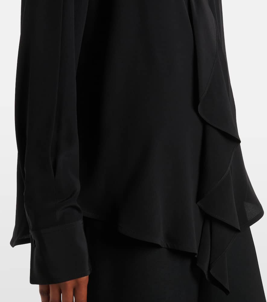 Victoria Beckham Silk Ruffle Front Blouse In Black