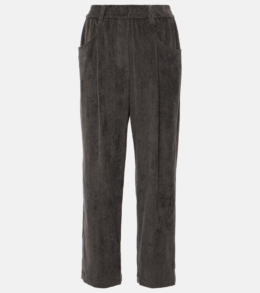 Brunello Cucinelli Pinstriped Wool-blend Tapered Pants In Grau