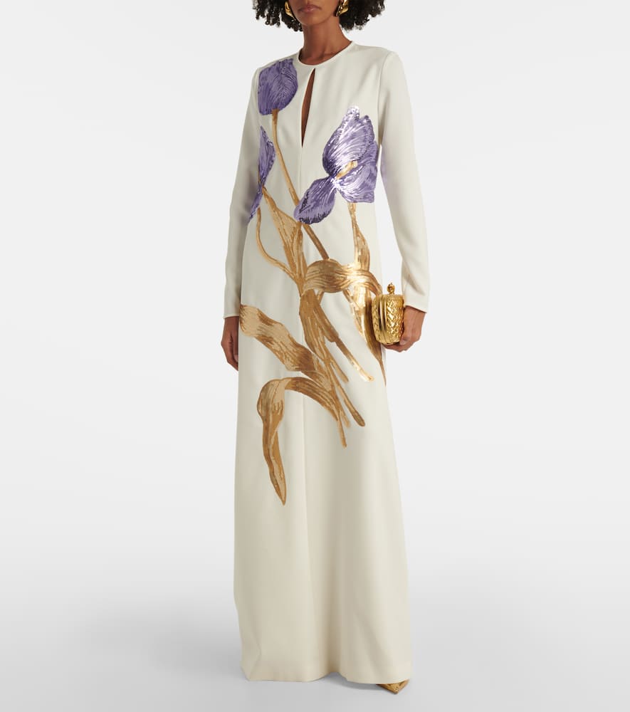 Costarellos Malvina Sequined Crêpe Gown In Ecru