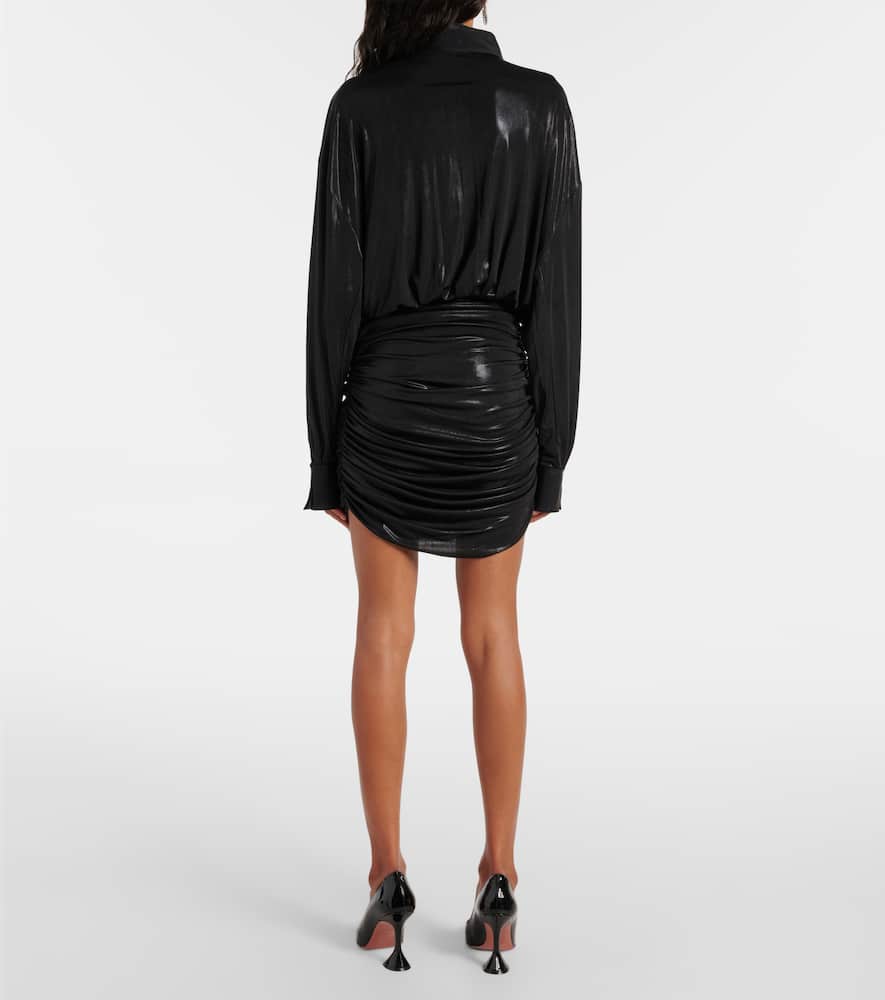 Norma Kamali Boyfriend Ruched Lamé Minidress In Black