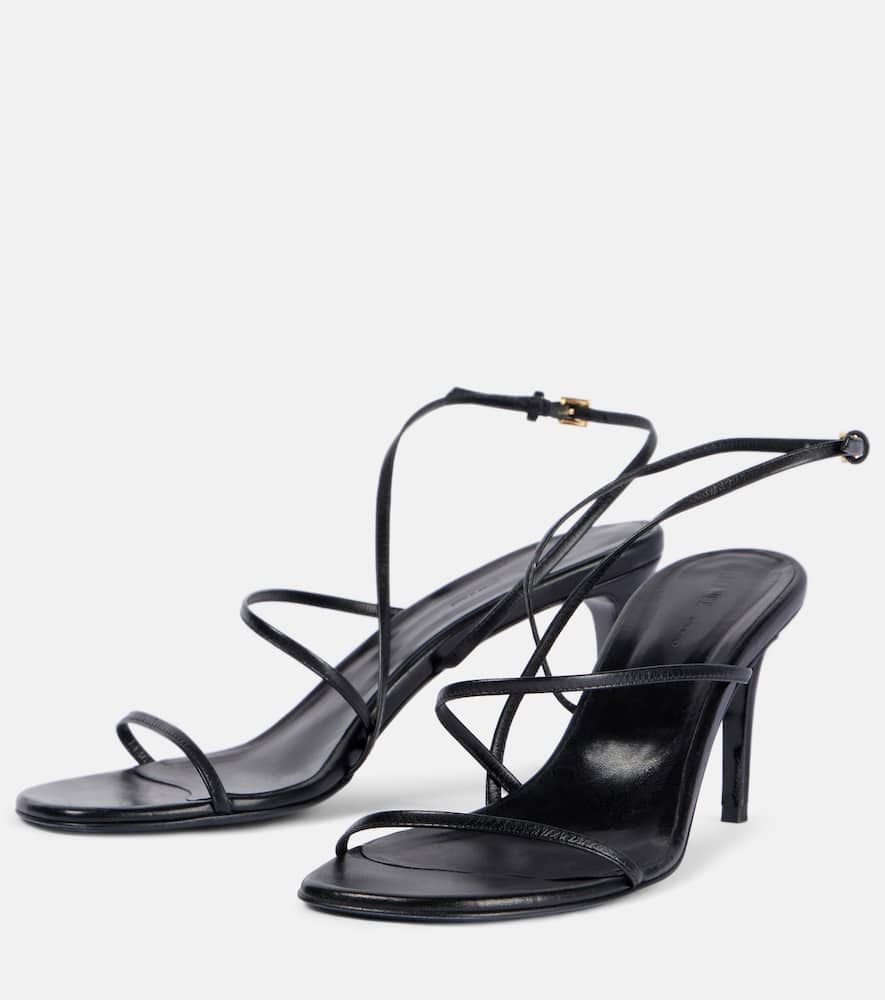Khaite Black Leather Loop Sandals In Black