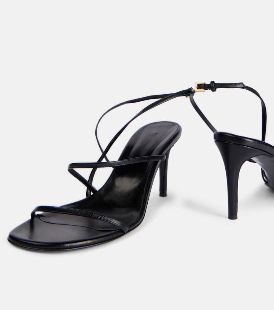 Khaite Black Leather Loop Sandals In Black