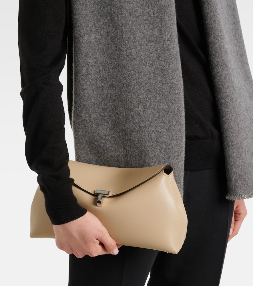Totême T-lock Leather Clutch In Beige