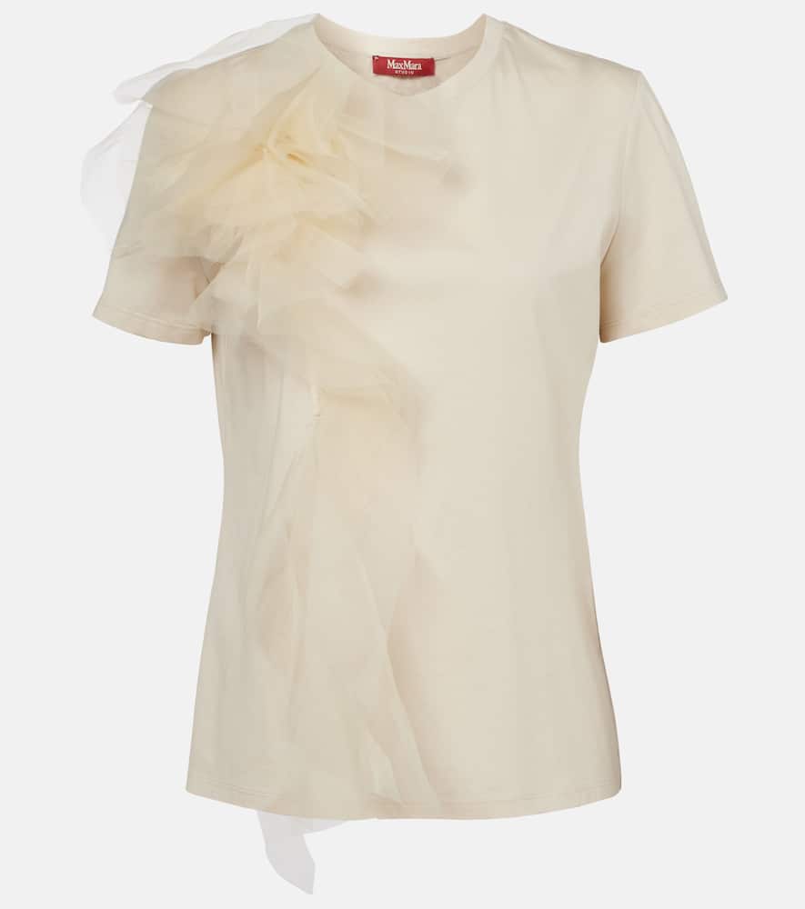 Max Mara Ruffled Cotton And Tulle T-shirt In Beige