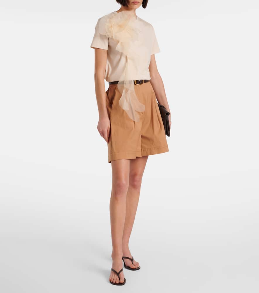 Max Mara Ruffled Cotton And Tulle T-shirt In Beige